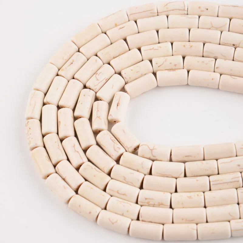 화이트 하울라이트 터키석 큐브 튜브 스톤 천연석 비즈, 쥬얼리 제작 실린더, 느..