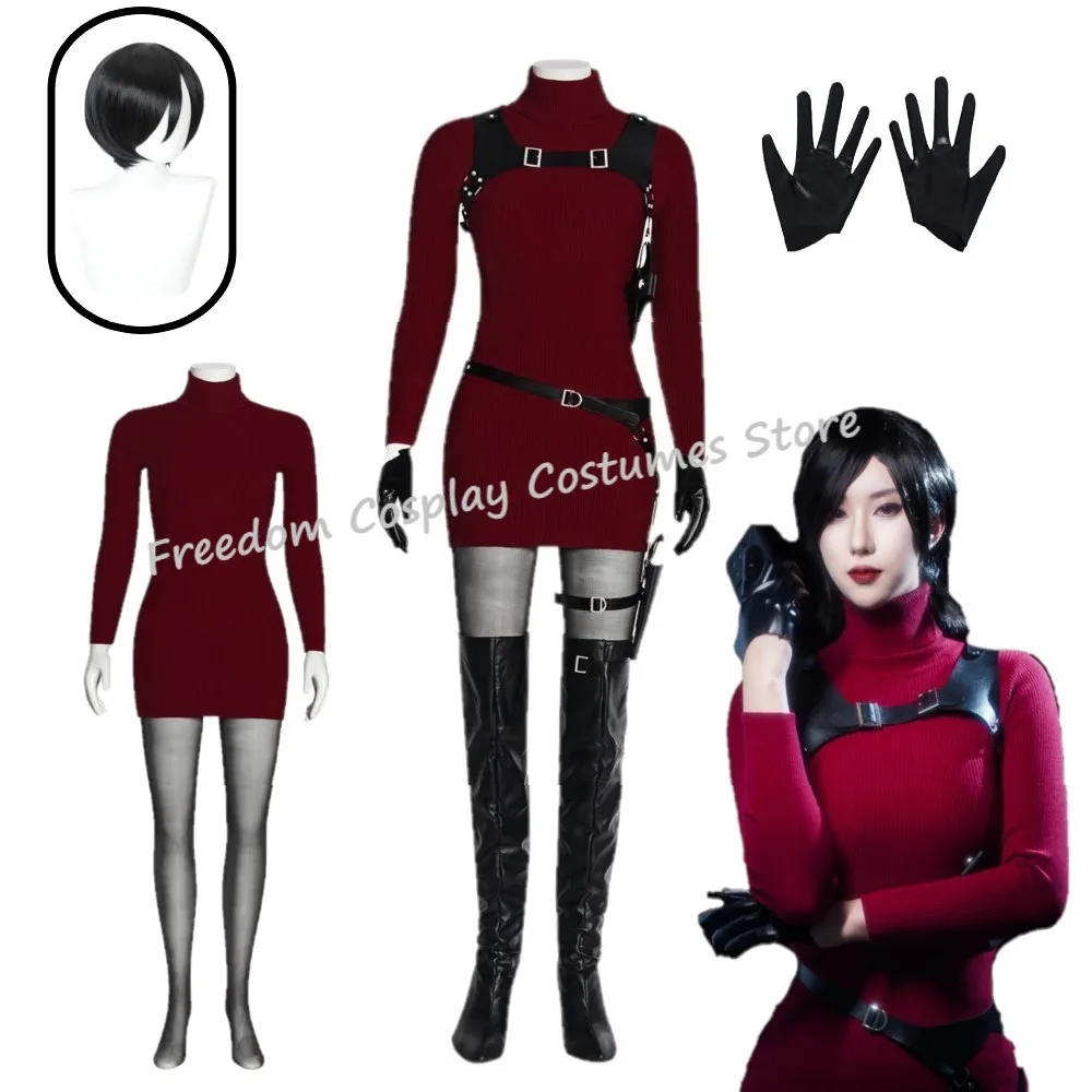 Female Ada Cosplay Wong Costume Wig Red Sexy Dress Costume Belt Halloween Halloween Carnival Disguise Suit For Adult Women - AliExpress 200000532