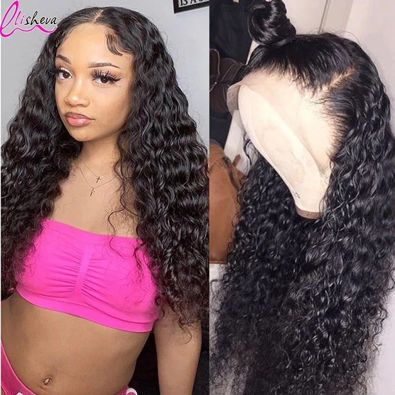 Water Wave Human Hair Lace Front Wig Brazilian Wet and Wavy HD Lace Frontal Wig Pre Plucked 32 Inch Kinky Curly Human Hair Wigs