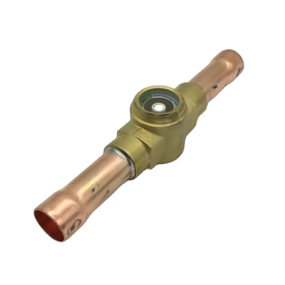 Solder Refrigerant sight glass uses single indicator for all common refrigerants in condensing unit, heat pump or water chillers