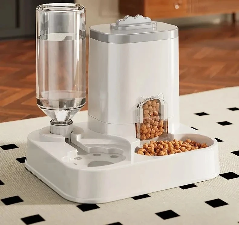 automatic   water dispenser with integrated feeder - 1-10l capacity, no battery needed,   for easy monitoring, durable pet food & water basin for indoor/outdoor use, cat water dispenser,   accessory, sturdy construction, without battery Product details 1