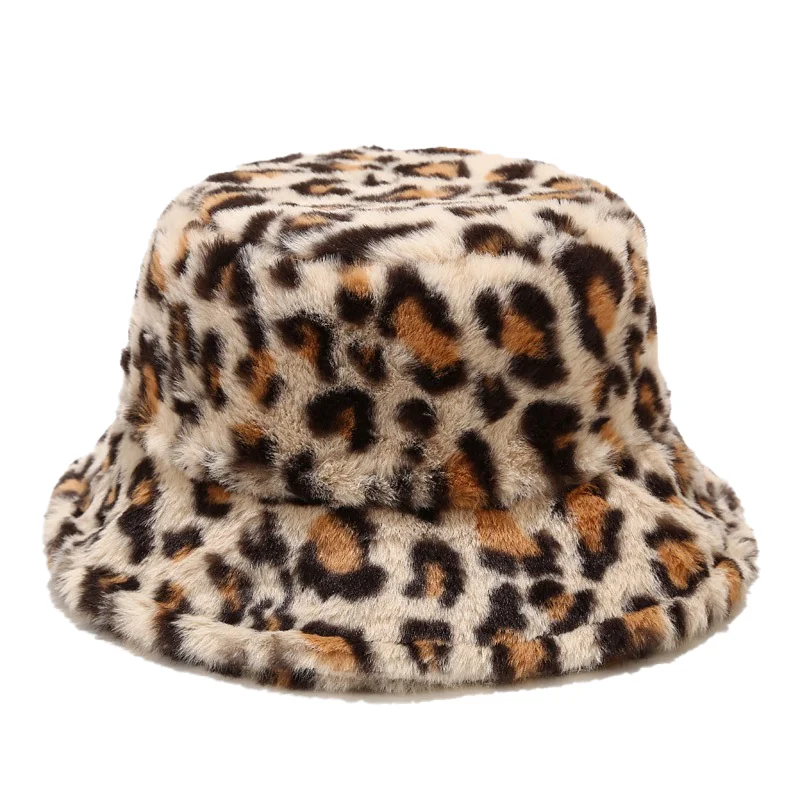 Winter Bucket-Hats Fluffy Fur Men Women Panama Hat Fashion Warm Fisherman Cap Letter Rainbow Houndstooth Leopard Printed fisherman hat bucket hats