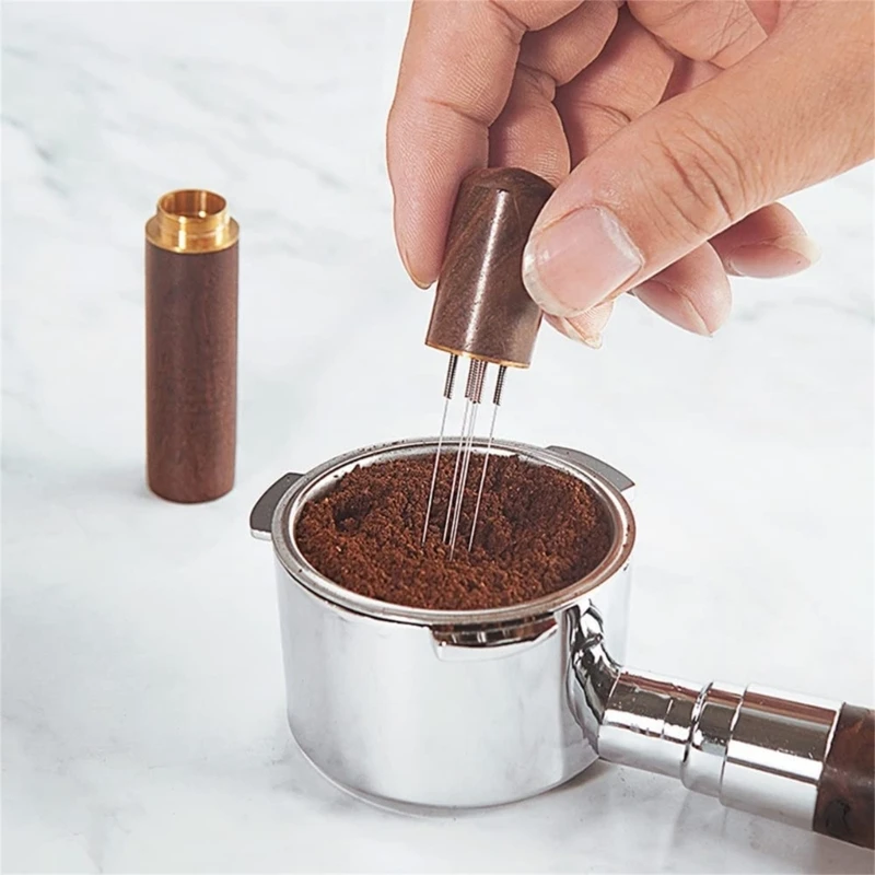 Coffee Ground Stirrer Espresso Distribution Tool Accessory with  Wooden-Handle Needle Whisk Distributor for Coffee Ground