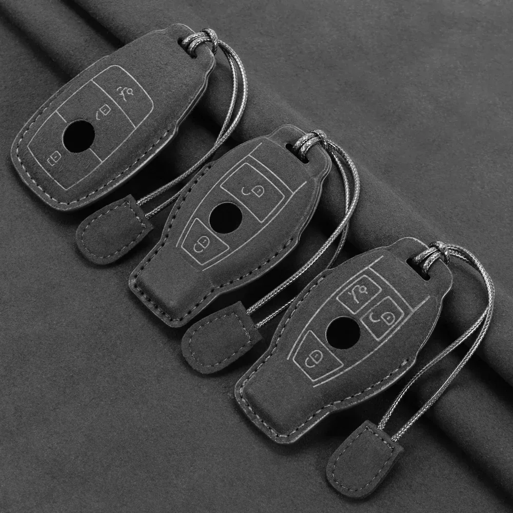 Leather Car Key Case For Mercedes Benz A C E S G Class GLC CLE CLA GLB GLS W177 W205 W213 W222 X167 AMG Fob Suede Accessories