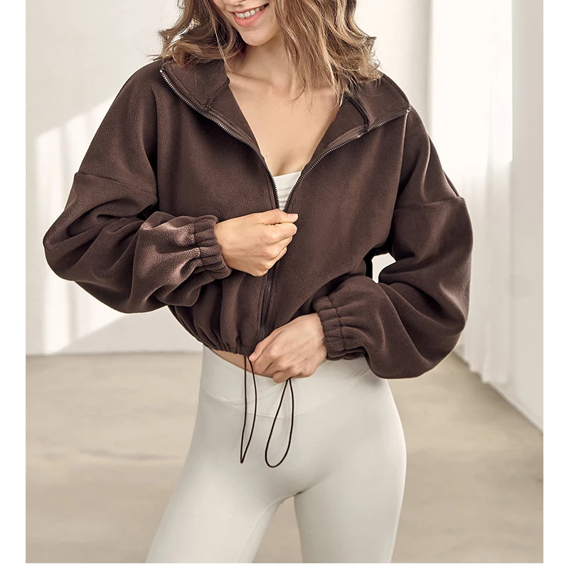 2023 Winter New Women Autumn Winter Short Zipper Jackets Outdoor Lamb Fleece Stand Collar Loose Warm Leisure Polar Sport Coat