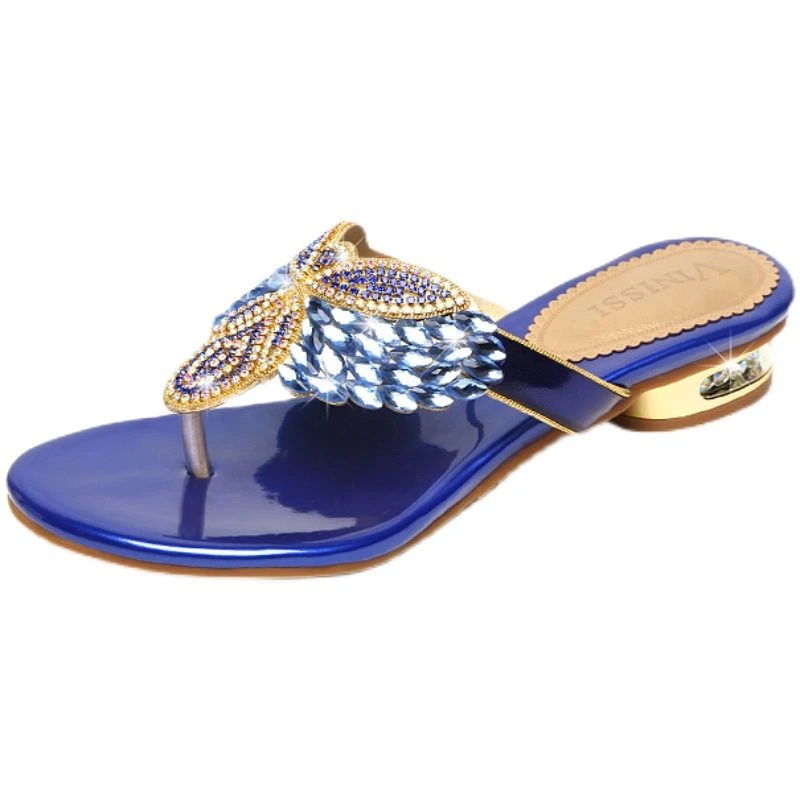 Water Diamond Slippers For Women Summer Outwear, Low Heel Bohemian Beach Shoes, Holiday Flip Flops, Sandals Wholesale