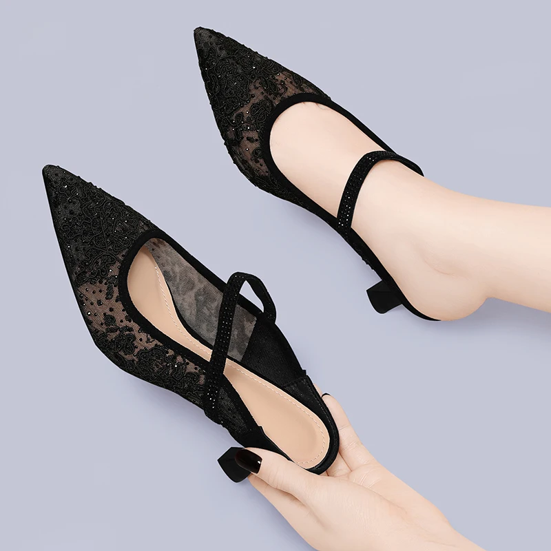 

Fashion Slippers Women Sandals Women's Shoes Summer Slipper Pointed Toe Female Sexy Middle heel High-heel Modern Sandals Lace