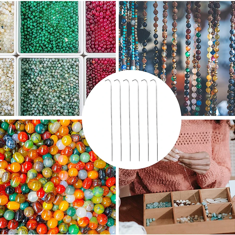 YUXIANLB Lot De 6 Aiguilles à Perles Incurvées, 19 Cm, En Acier Inoxydable, à Grand Chas - Outils Pour La Fabrication De Bijoux - Argenté