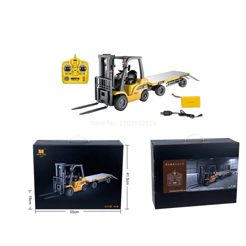 Huina 1:10 8ch Remote-controlled Alloy Version 2.4g Wireless Remote-controlled Engineering Truck Forklift+flatbed Truck Toy 6