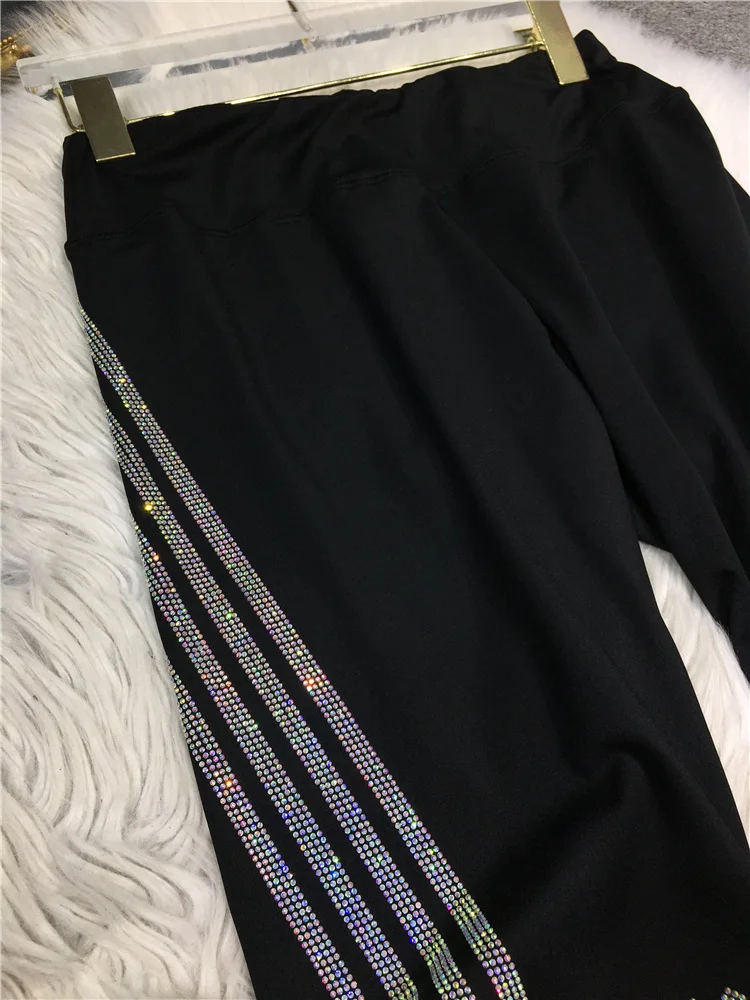 High Quality Hot Drilling Knee-length Leggings for Women 2023 New Summer All-match Skiny Bottoming Pants Black Fitness Pants