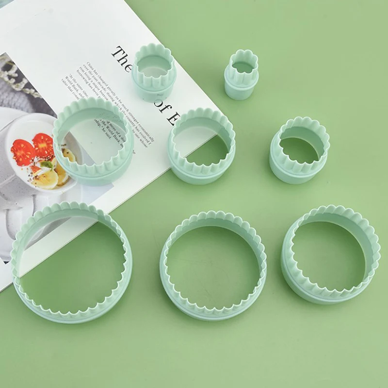 Round Cookie Cutter Wave Lace Circular Hand Press Fondant Biscuit Mold Cake Dumplings Decorating Tools 8pcs/set