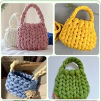 Icelandic Yarn Handbag DIY Material Kit Hand Knitted Women's Tote Bag Urban Minimalist Style Cotton Weaving Bag Medium Size Soft