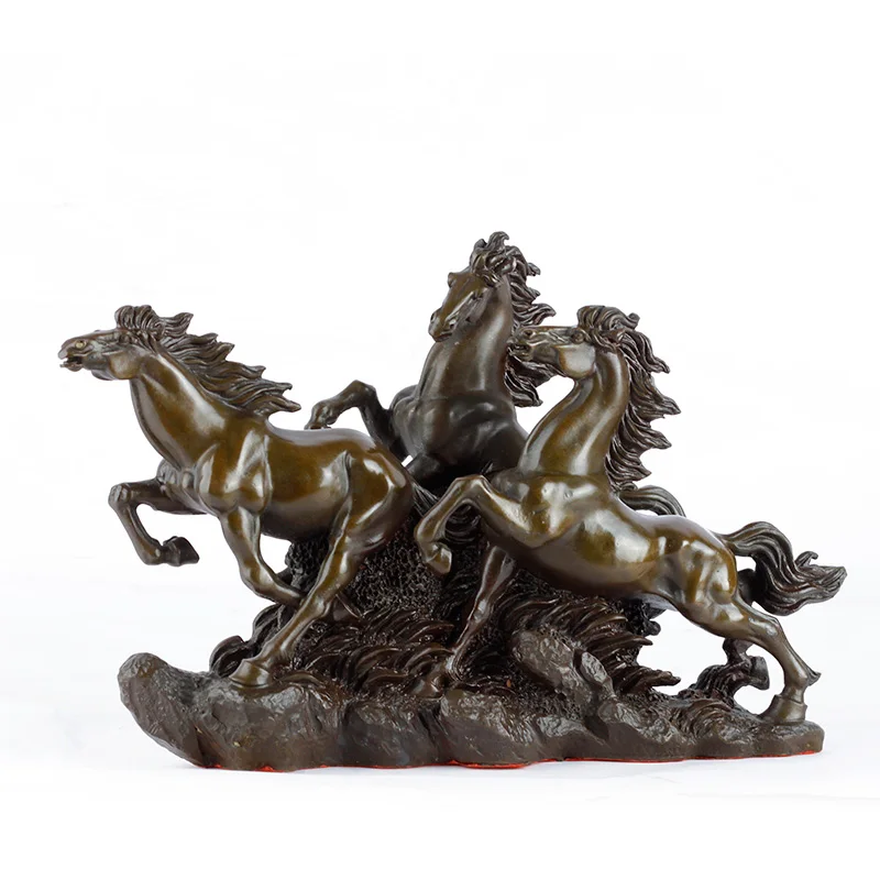 

ATLIE Sculpture Three Horses Statue Bronze Brass Animal Art Gorgeous Office Decor Business Gift