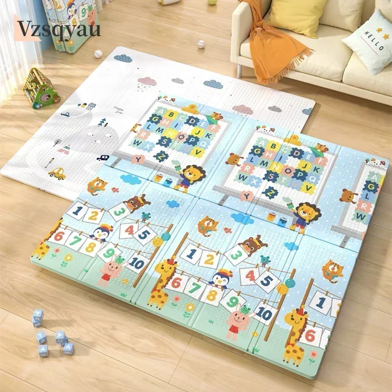 Baby Play Mat Baby Folding Crawling Activity Mat Kids Cartoon Waterproof Crawling Game Carpet Double-sided Children's Carpet Soft Foam Pad
