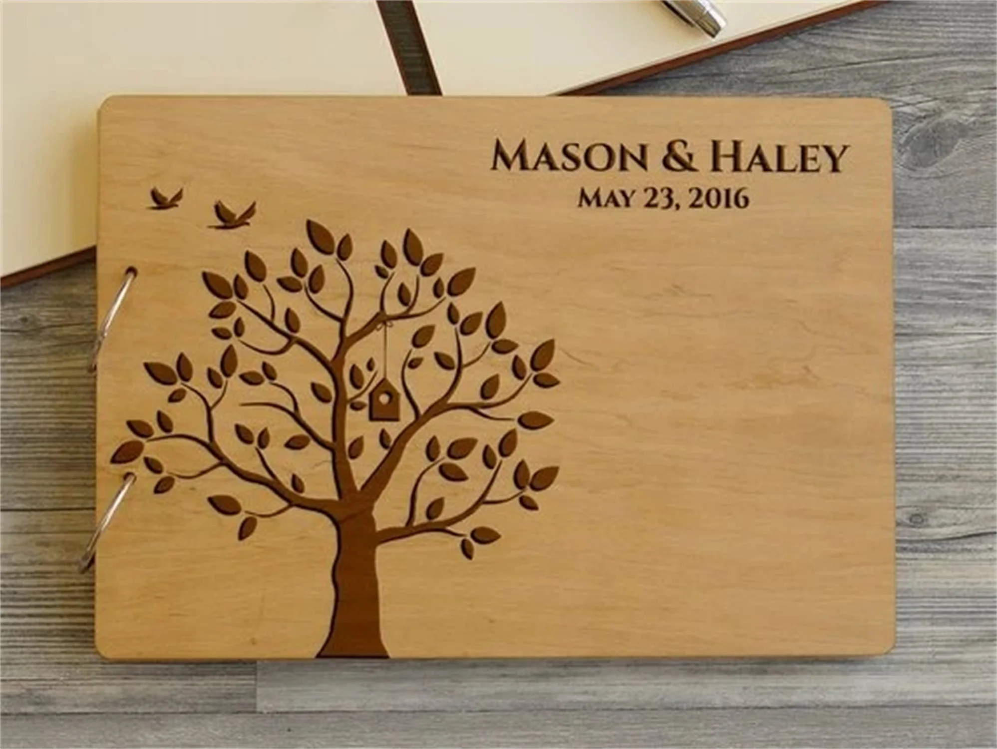 

personalized names date wooden Rustic wedding guest album engraved family tree guestbooks Reception party favors decorations