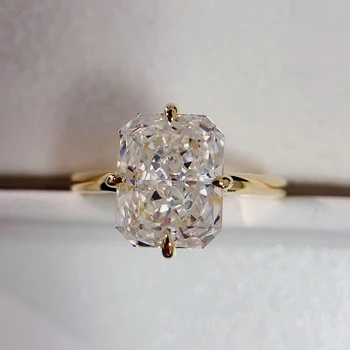 Super Flashing 4CT Radian Cut Moissanite Ring Solid S925 Silver Plated 18K Gold Women's Jewelry Gift 5