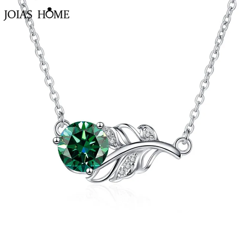 

JoiasHome Multi Color 1 Carat Moissanite Pendant Necklace For Female S925 Sterling Silver Leaf Shape Necklace For Celebration