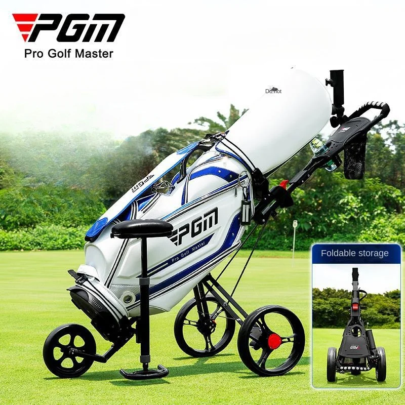 Pgm Golf Bag Trolley Tre Ruote Pieghevole Con Freni Dotato Di Sedile Ice Bag Ombrello Portabicchieri Da Golf Push Cart Qc006