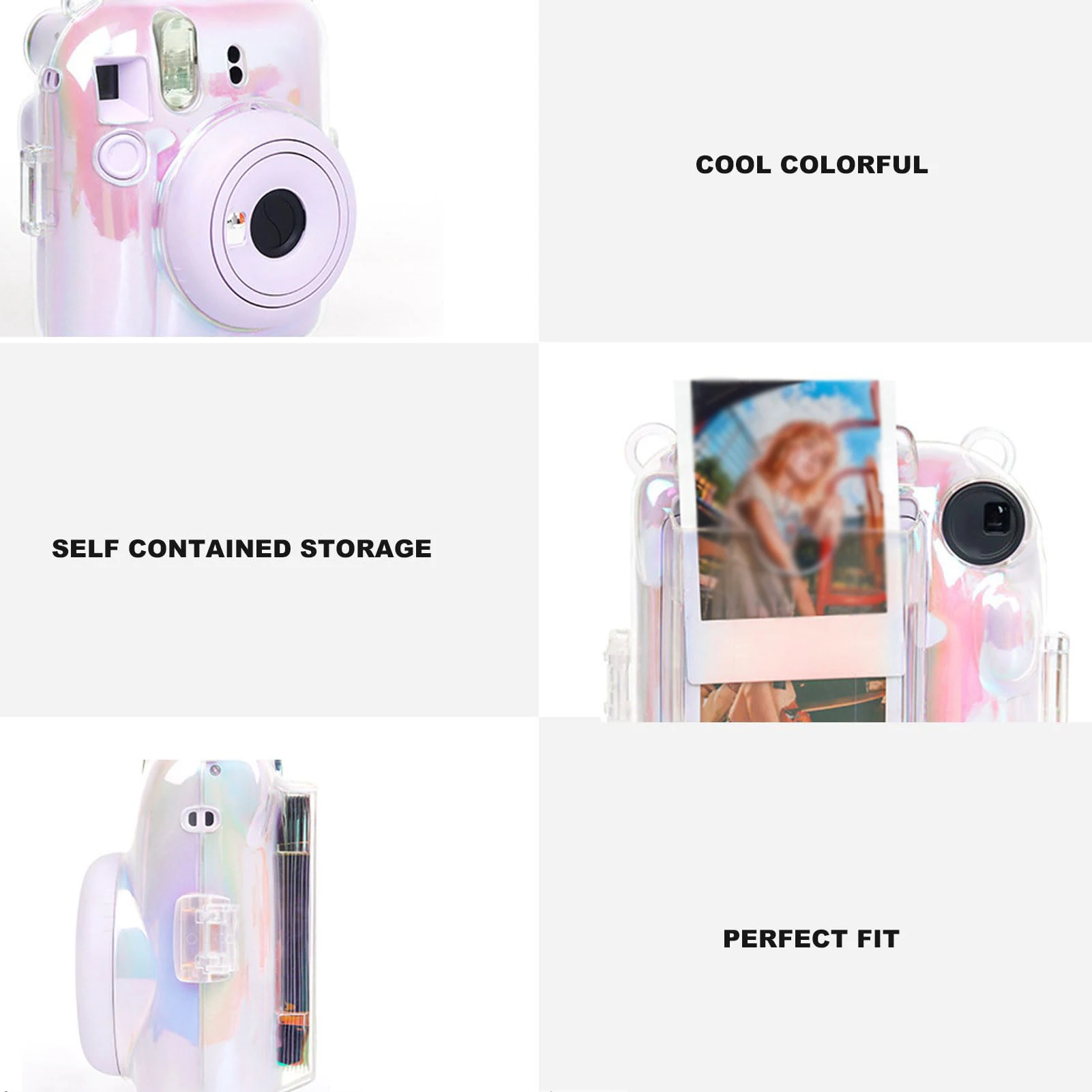 Clear Case For Instax Mini 12 Instant Film Camera With Photo Pocket Holds 10 Films on Back and Adjustable Strap For Outdoor camera repair parts
