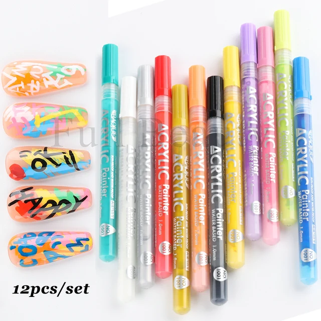 12pcs Nail Art Graffiti Pen Waterproof Drawing Set Gold Black Line