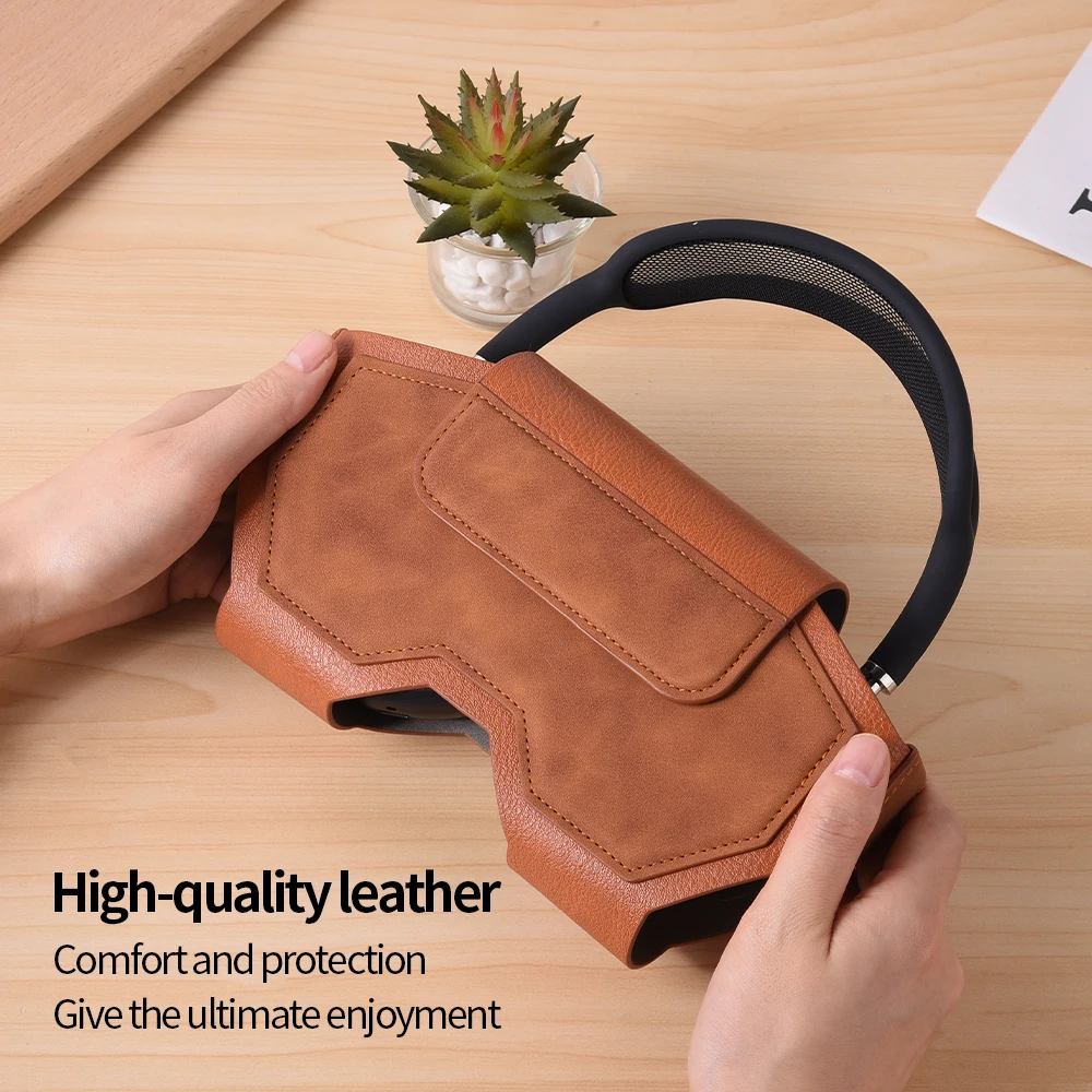 Vintage Leather Protective Cover for AirPods Max - Magnetic Closure Headphone Storage Bag