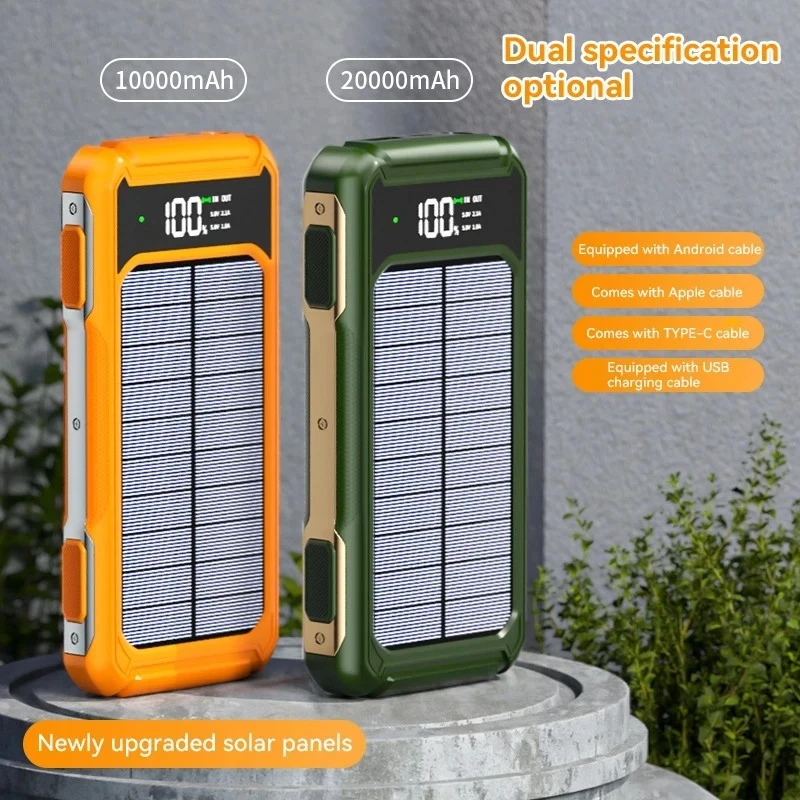 Large Capacity Solar Power Bank 4 in 1 Built in Cable Fastcharge  Mobile Power Battery LED Light iPhone Samsung Xiaomi 5