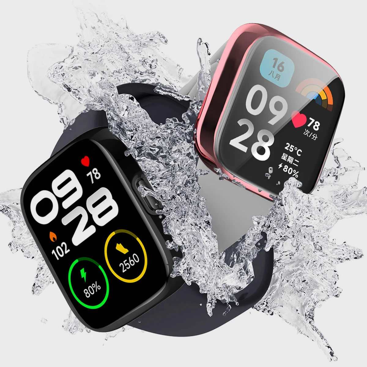 TPU Soft Silicone Smartwatch Case with Glass Screen Protector Cover