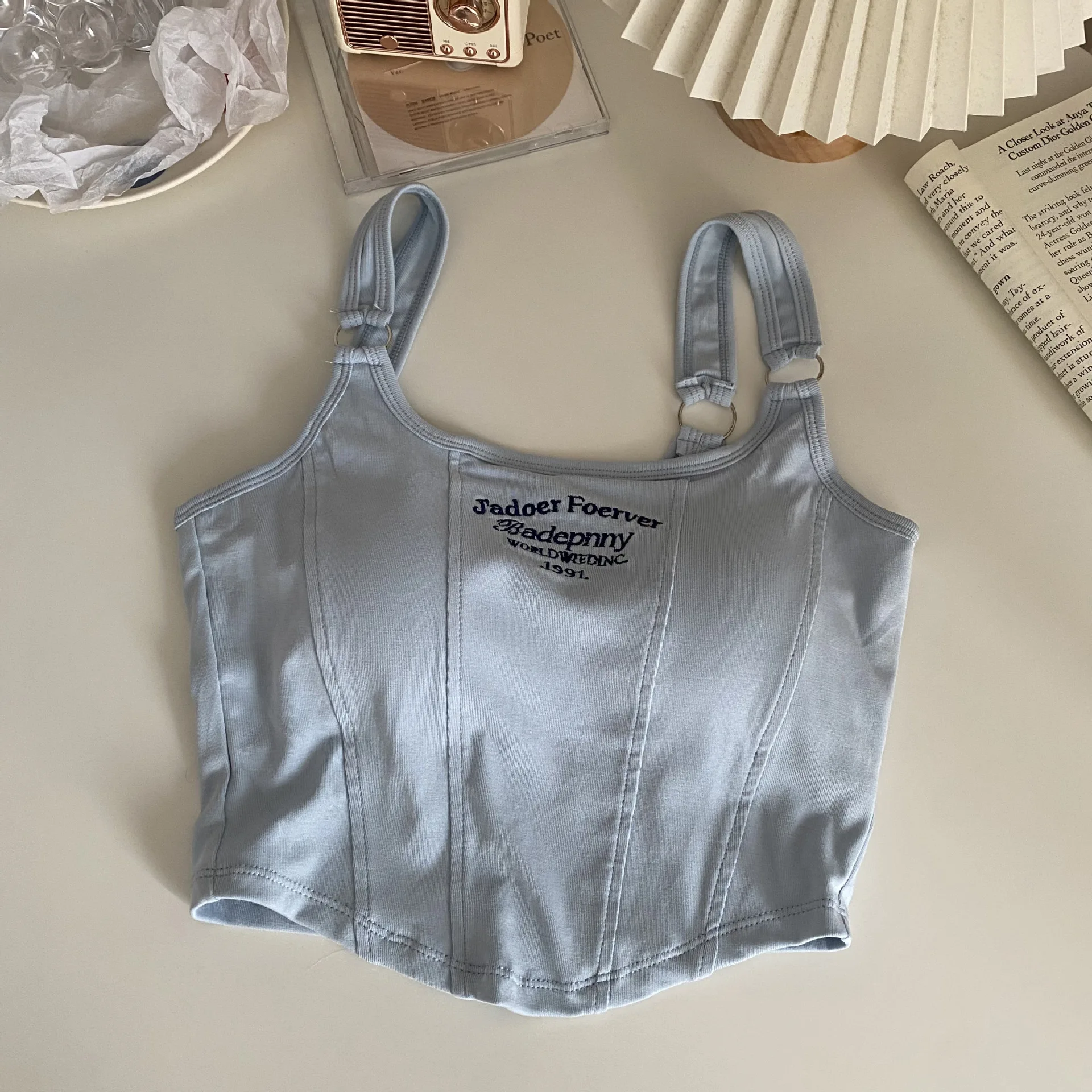 Sleeveless Sexy Vest T-shirt Camisole Crop Top with Padded Bra