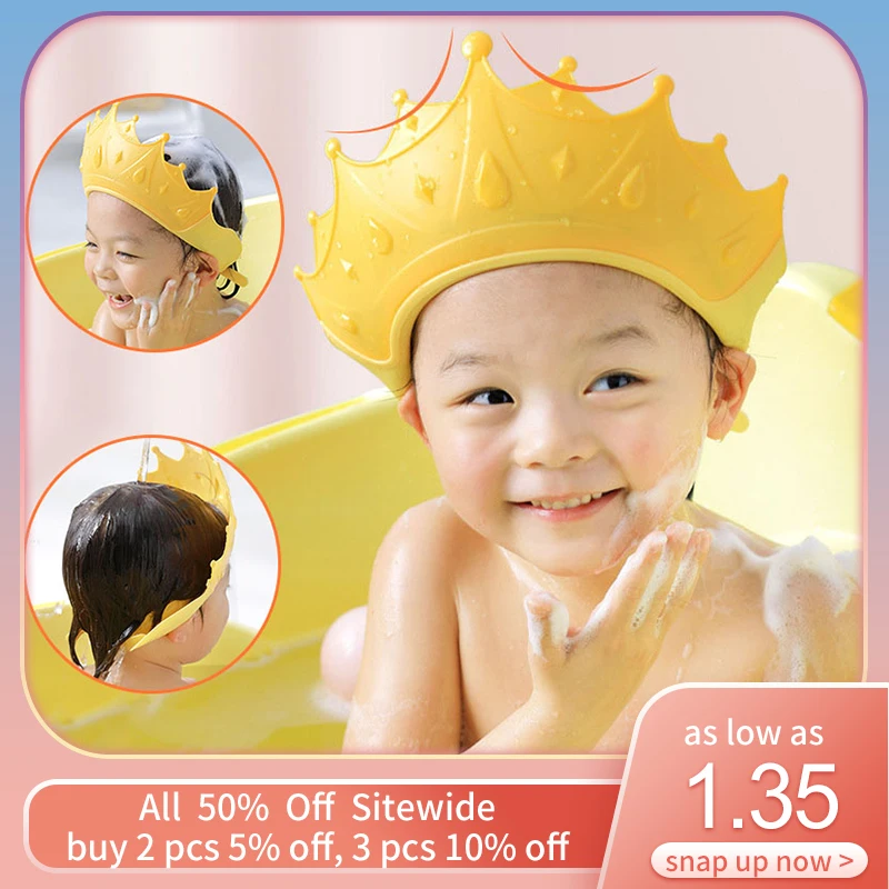 CrownSiliconeBabyShowerCapChildrenAdjustableBathShampooHat
