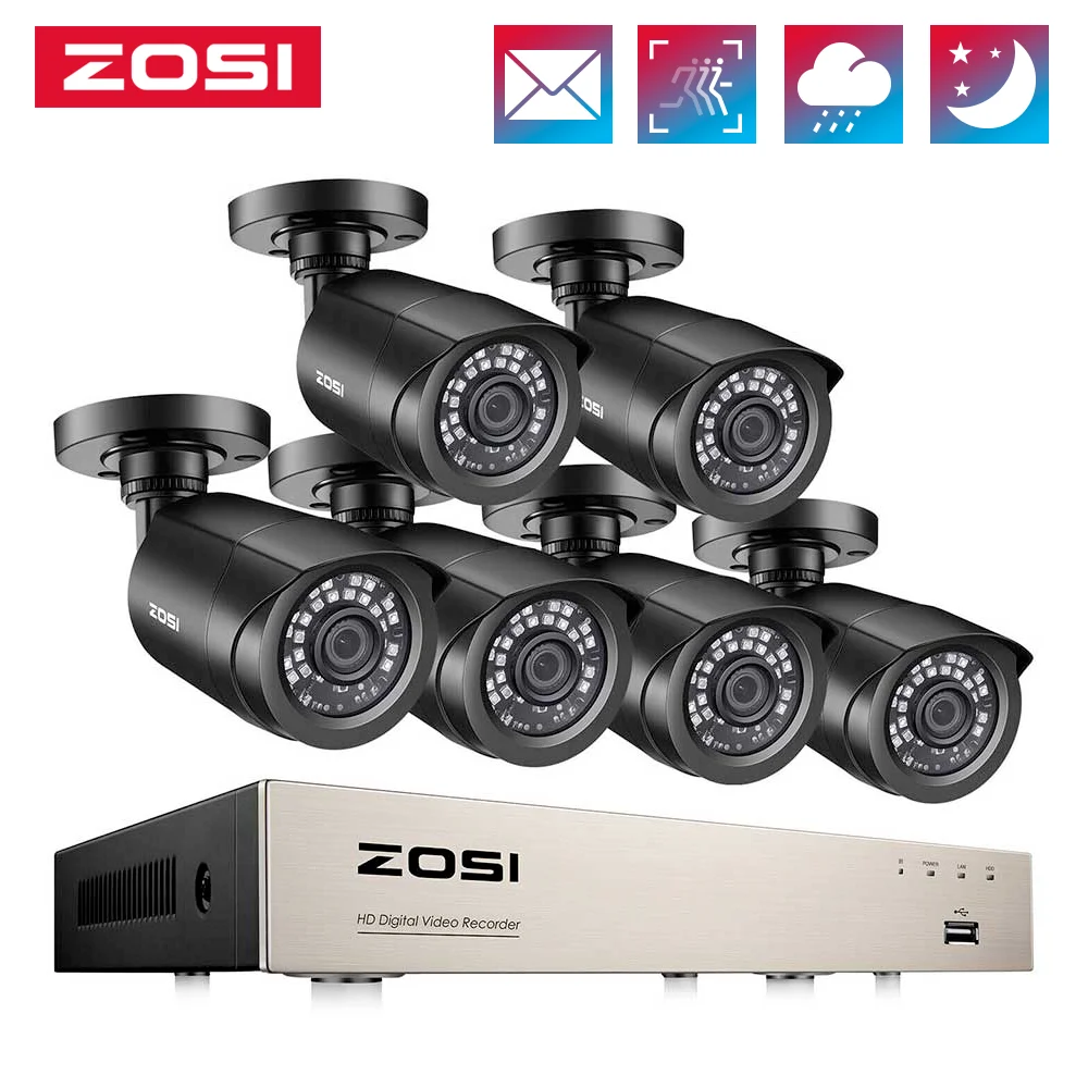 Комплект видеонаблюдения ZOSI H.265 + 8CH HD DVR система 1080N с 6 камерами 2.0mp 1080P для дома