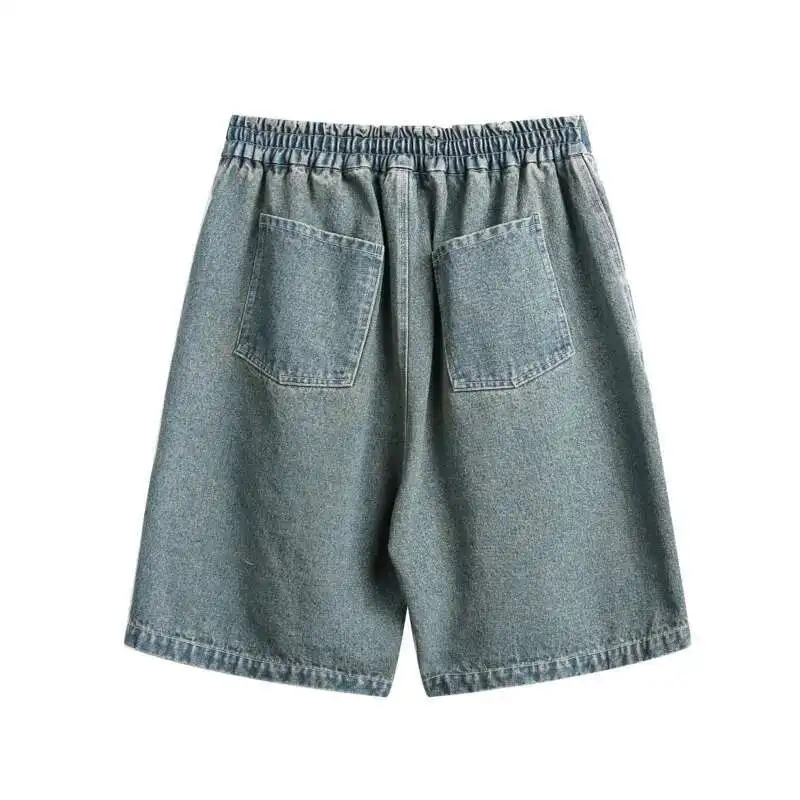 HKSH Spring Summer New Men Tide Punk Denim Shorts Abstract Print Vintage Washed Capris Punk High Street Half Length Pants HK4548