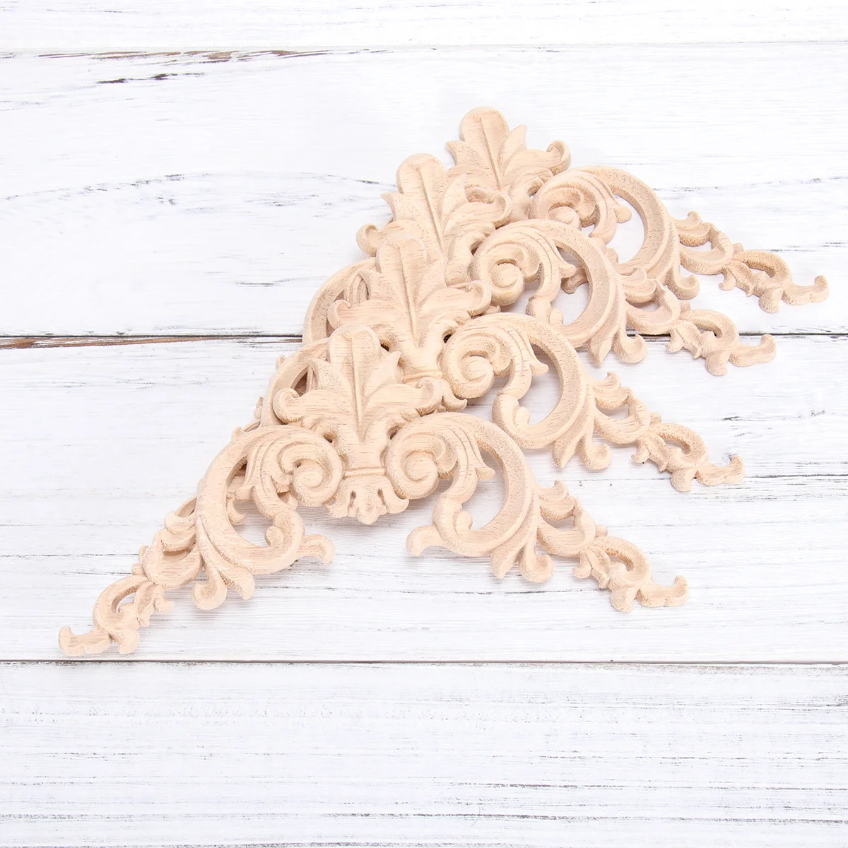 

4pcs Wood Carved Onlay Applique Craft Unpainted Furniture Home Decoration 15cm×15cm
