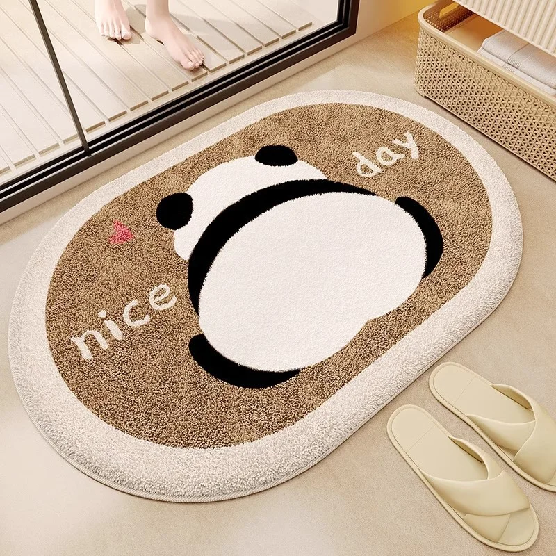 Floor Mat VIKAMA Cartoon Panda Bathroom Door Carpet Absorbent Non-Slip Mat Bedroom Imitation Cashmere Carpet Home Decoration