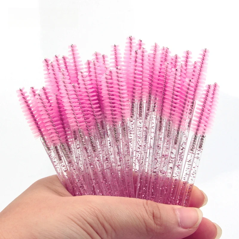 50 Pcs 속눈썹 브러쉬 가짜 눈 속눈썹 연장 도구 눈썹 브러쉬 마스카라 완드 애플리케이터 스풀러 속눈썹 화장품 도구