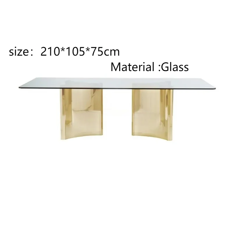 Modern luxury gold stainless steel dining table with glass top