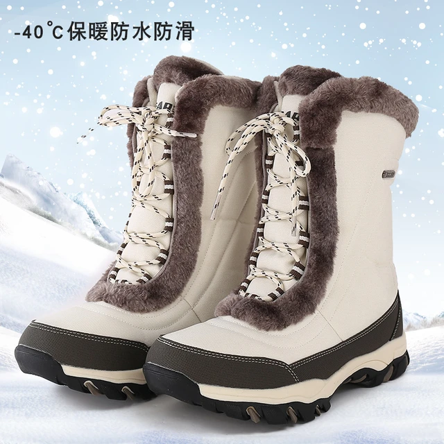 Chaussures de randonnée en cuir imperméables pour femme, bottes montantes  de neige, résistantes au froid, pour l'extérieur, le Camping, la chasse, l' hiver - AliExpress