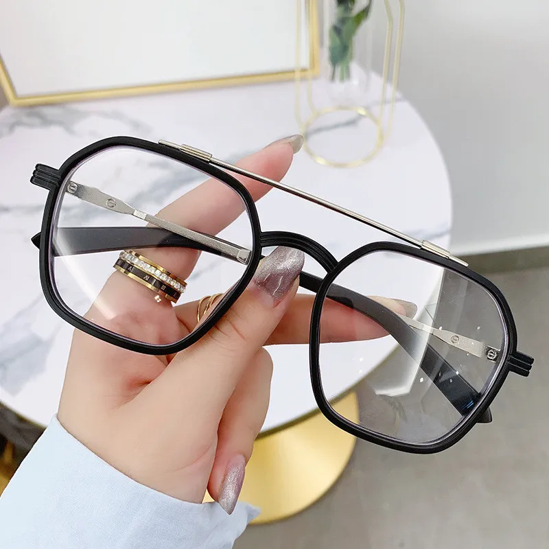 Retro Doppels trahl fertig Myopie Brille Männer Frauen blaues Licht blockiert übergroße Brille Unisex Vintage Nahsicht Brillen