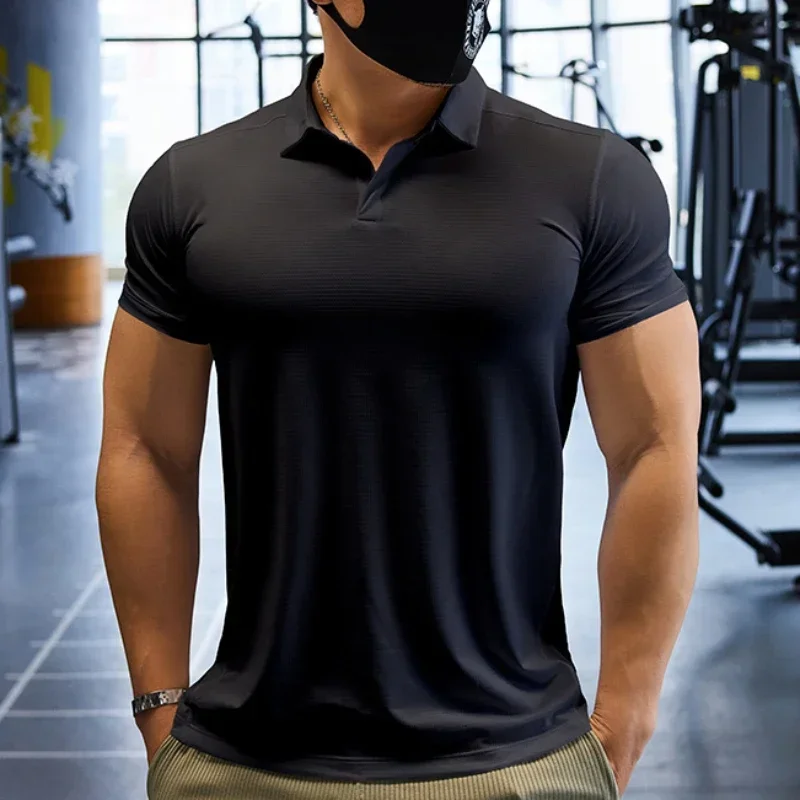 

Men Short Sleeve Running T-shirt Outdoor Fitness Muscle Fit Shirt for Male Gym Jogging Sports Tops Tennis Elastic Breathable Tee