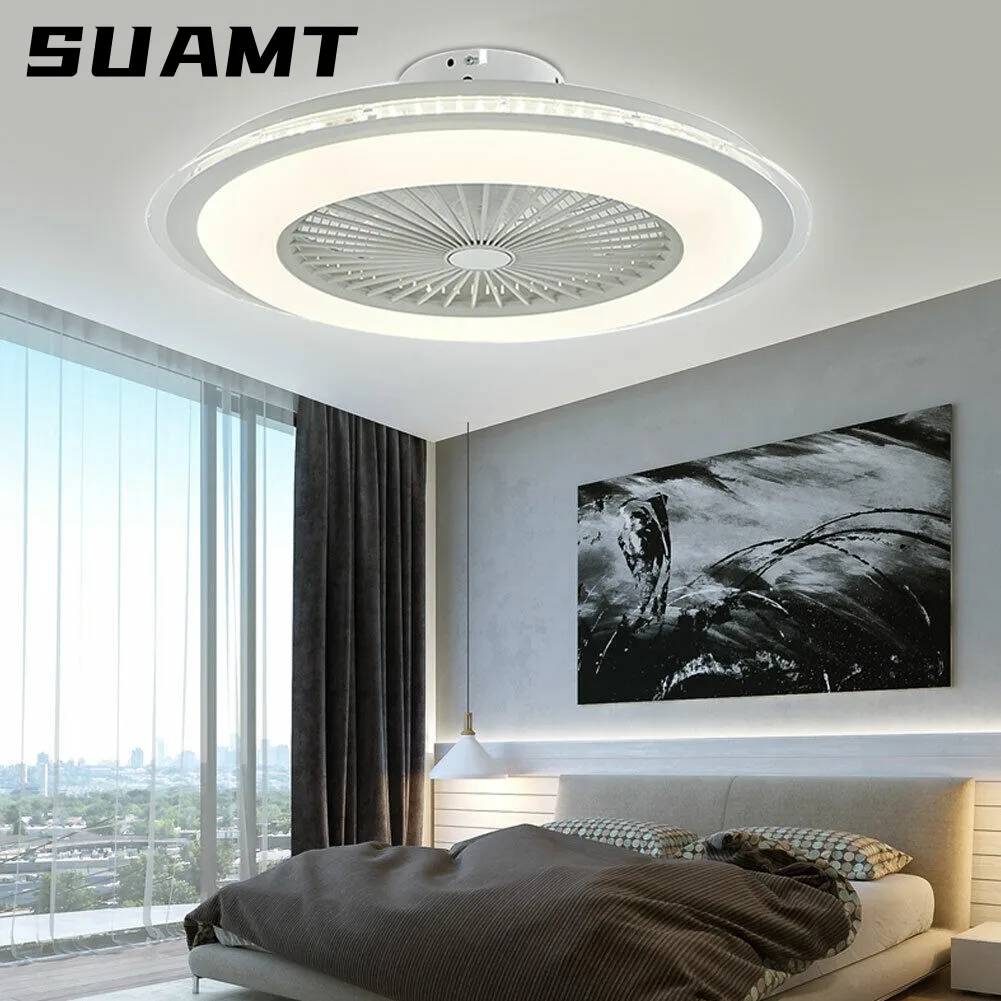 

Ceiling Fan with Light Kit 23 Inch Modern LED Remote Control Semi Flush Mount Fandelier with Invisible Acrylic Blades LED Silent