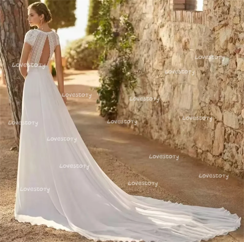 Slonovina krajka satén moderní svatební šaty s odnímatelné cvičit v-neck čepice rukávy nevěsta gowns plus rozměr cut-out vestidos de noiva