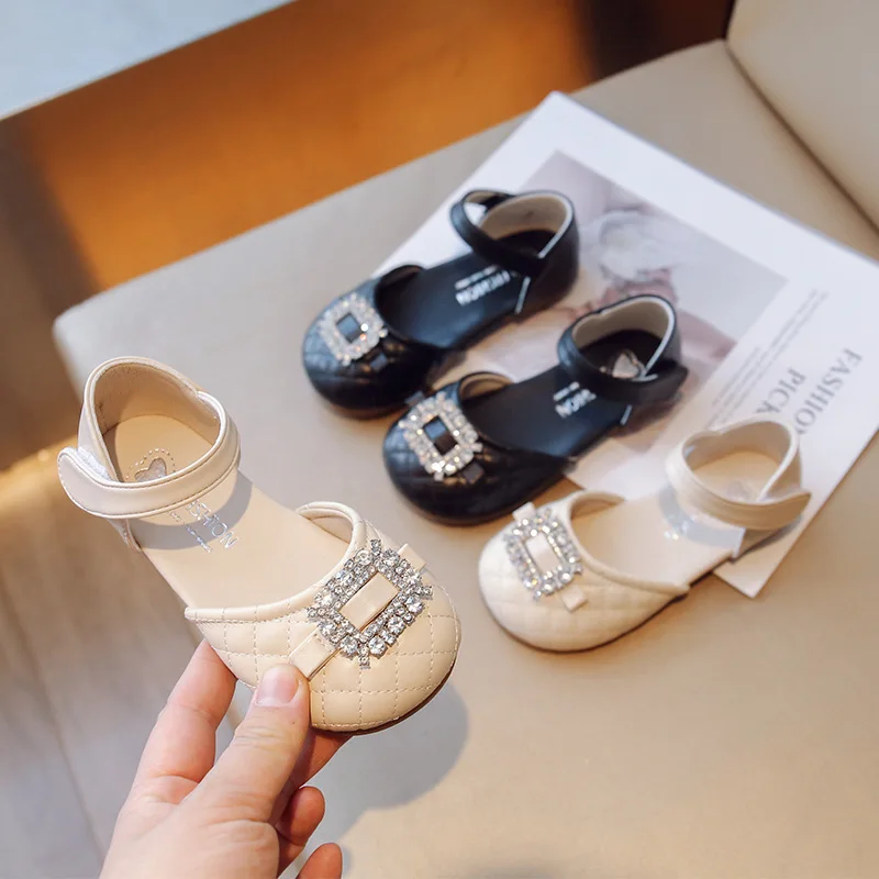 

Girls Leather Round Head Shoes Cute Bling Girls Princess Shoes Soft Bottom Autumn Children Student Little Girl Shoes