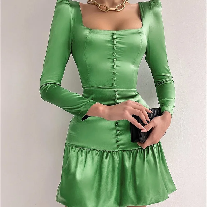

2024 Spring Summer New Women's Shrug Long Sleeve Waist Slimming Solid Color Dress