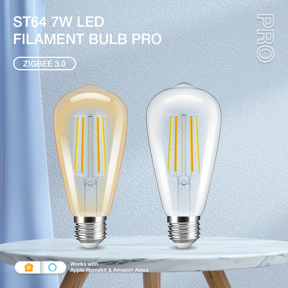 Zigbee 3.0 Smart Filament LED Lamp ST64 7W Pro LED Filament Light Bulb E27 For Home Decoration Lighting Living Room Kitchen 5x mini e14 led 3w 5w 7w lamp light ac 220v corn bulb chandelier for decoration kitchen ventilator refrigerator cool warm white