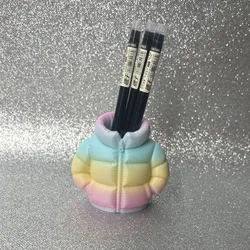 Sustainable 3D Printed Down Jacket Design Pen Holder - Creative Desktop Ornament & Home Décor Gift (Colorful no pen)