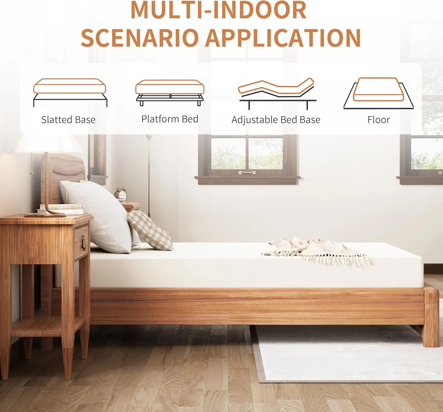 6 Mattress,  Certified Green Tea Memory Foam Mattress in a Box Fiberglass Free, Kids Mattress for Bunk Bed, 38"×75"×6", Beige 6