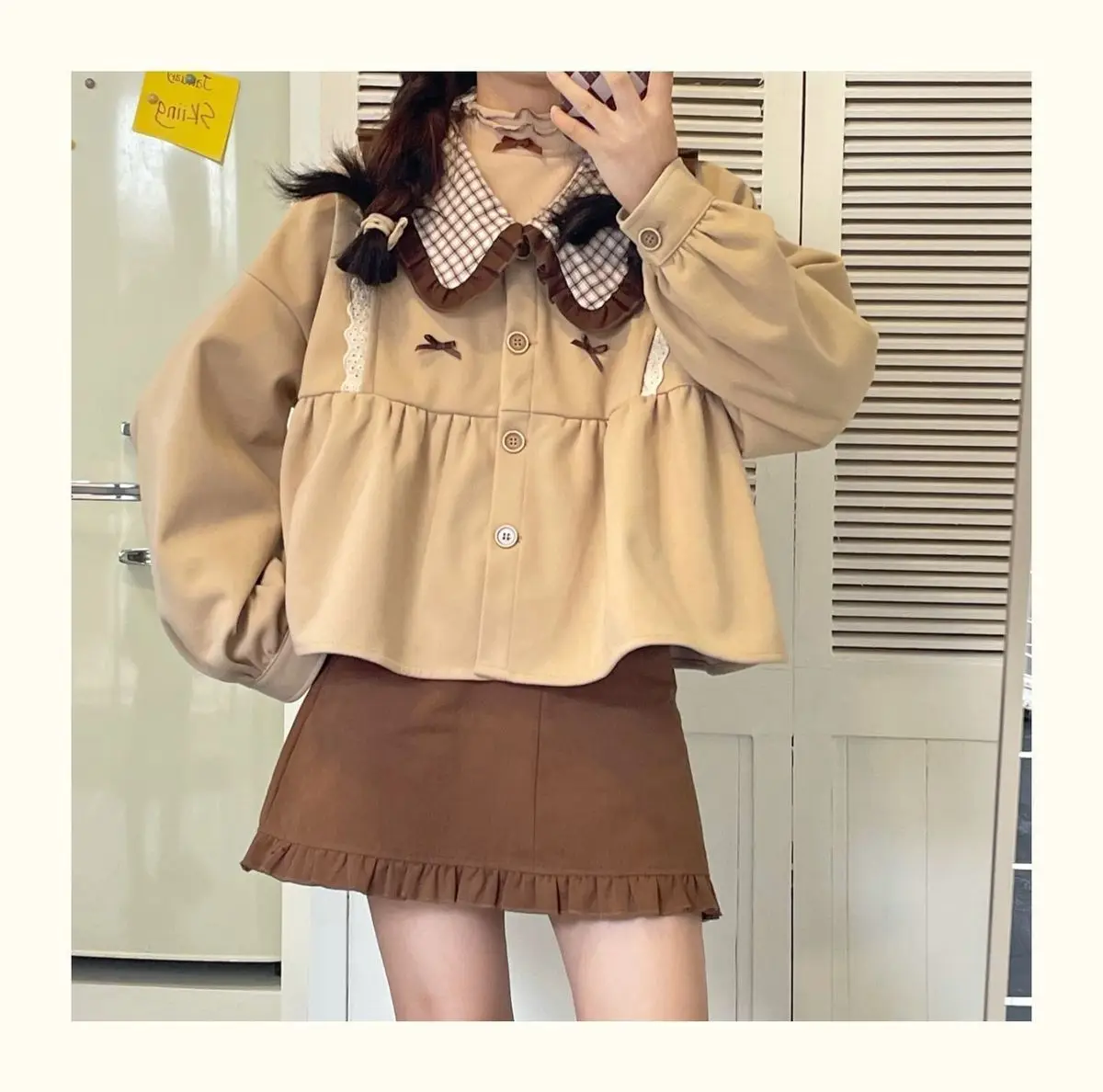 2022 Spring Autumn Kawaii Shirt Women Japanese Korean Cute Peter Pan Collar Ruffle Blouse Girls Sweet Loose Outwear