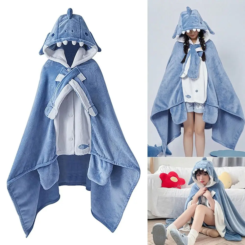 

Super Soft Cozy Shark Blanket with Hood Shark Shawl Hood Shark Shawl Cape Type Hooded Robe Wearable Blanket Nap Blanket