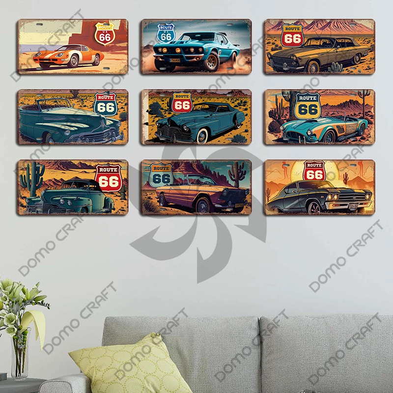 Targa per garage in metallo vintage Route 66 - Decorazione da parete a