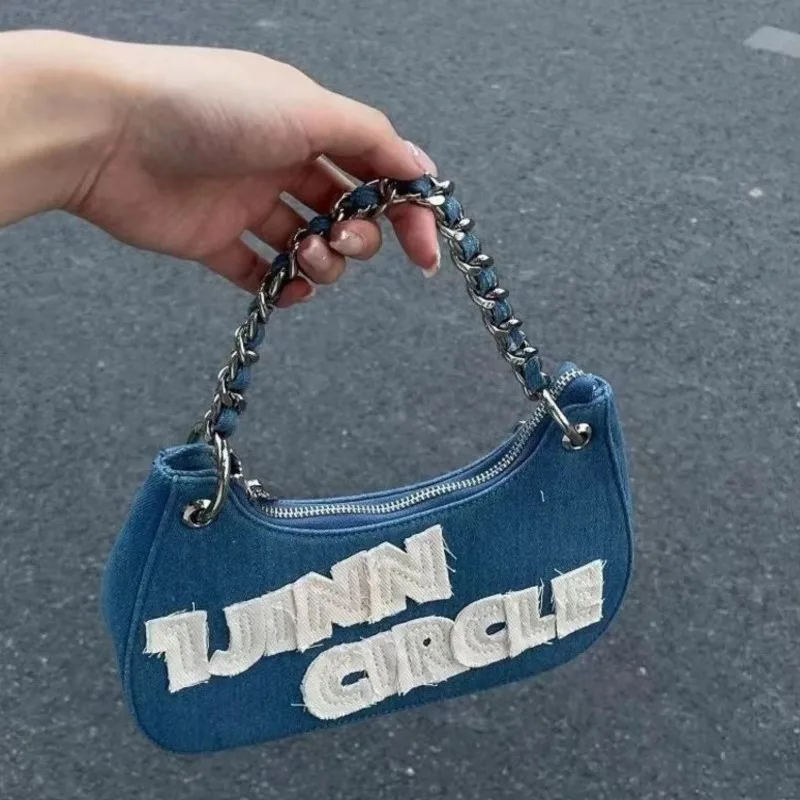 JIAERDI Hot Girl White Letter Canvas Bag Women Sweet Cool Chain Chic Shoulder Bags Ladies Fashion Casual Underarm Crossbody Bag