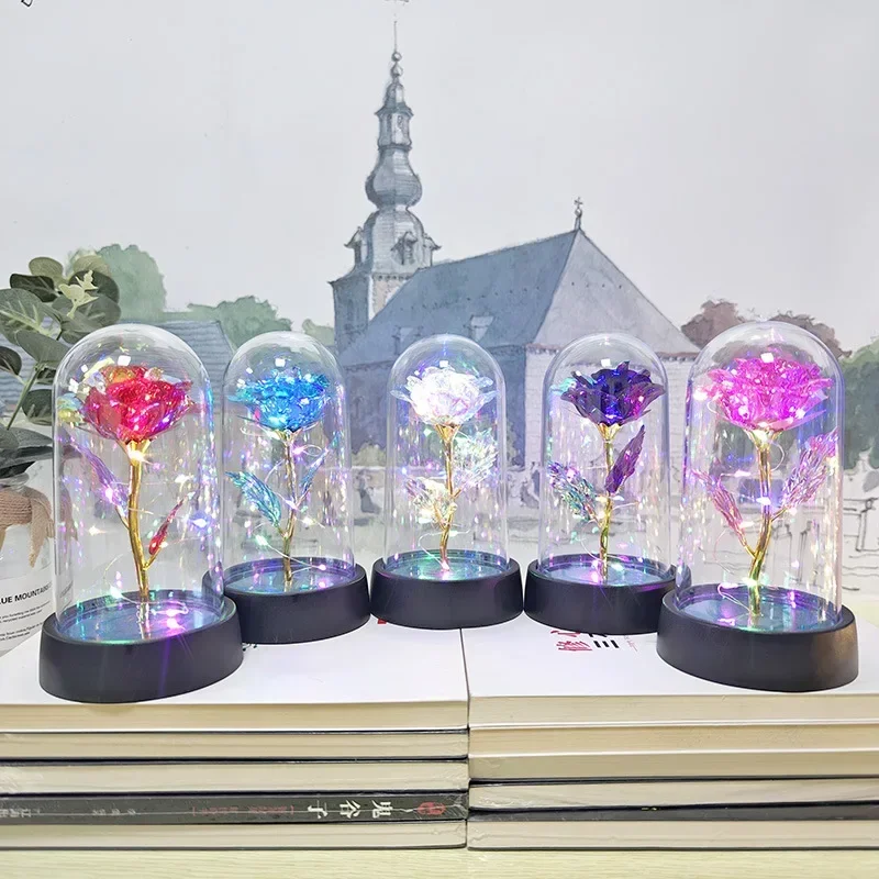 Artificial Rose Flowers LED Light Eternal Rose Foil Flower Valentines Day Gift Wedding Party Decor Christmas Decoration